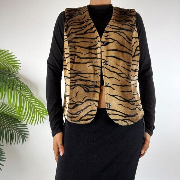 Women's Vintage 90s Grunge Indie Boho Animal Print Retro Vest / Size: Medium - Picture 4 of 5